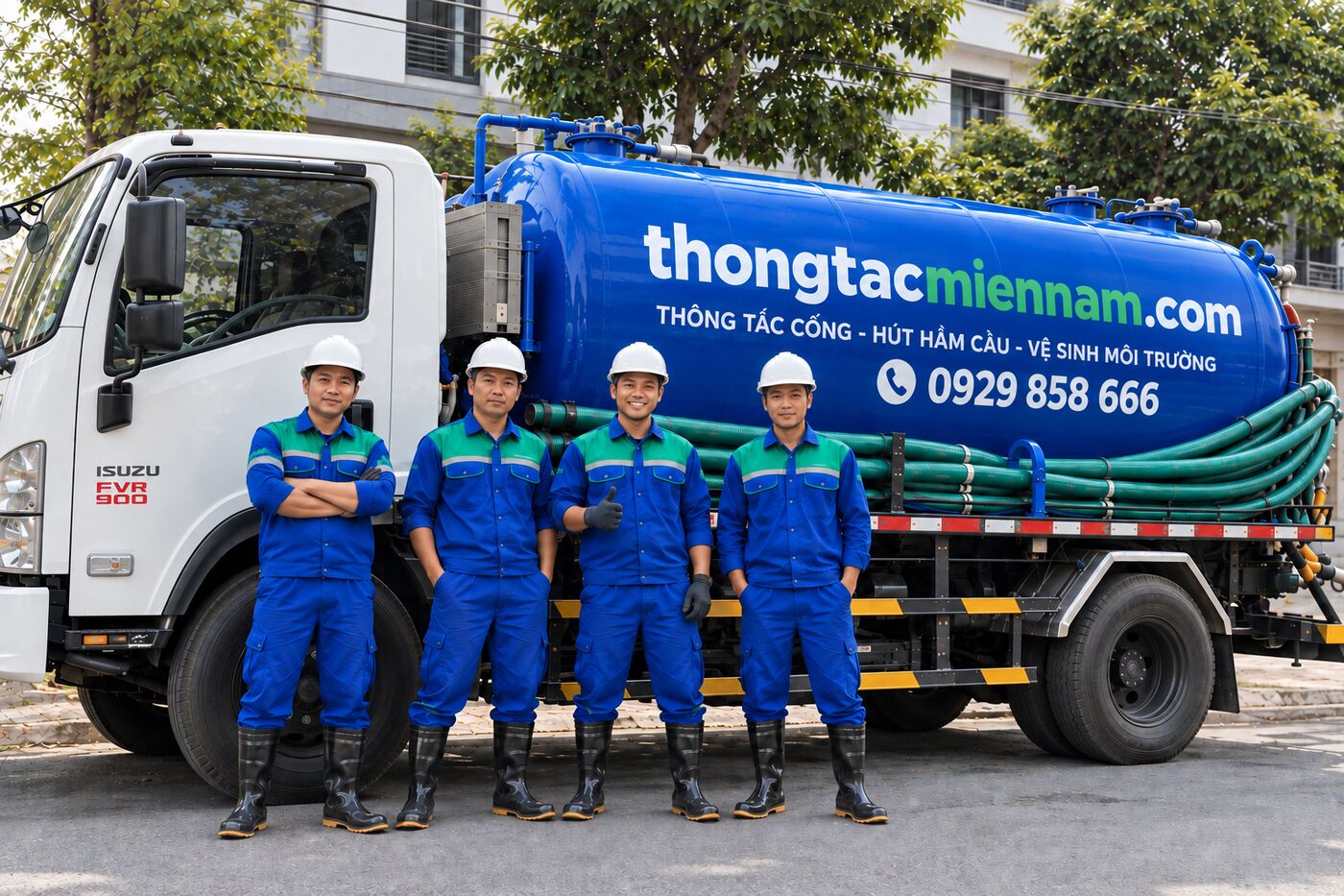 Đội ngũ kỹ thuật và xe hút hầm cầu thongtacmiennam.com